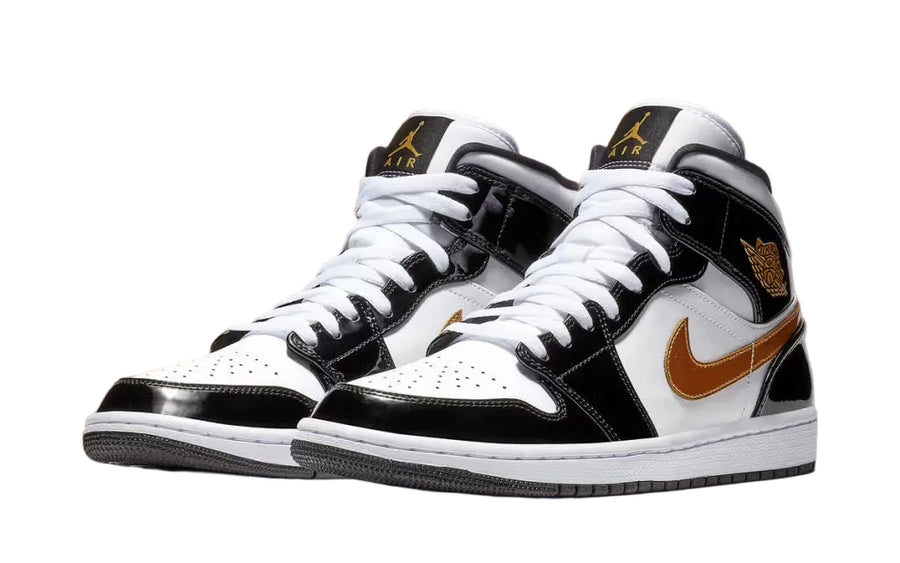 - JORDAN 1 MID - PATENT BLACK WHITE GOLD
