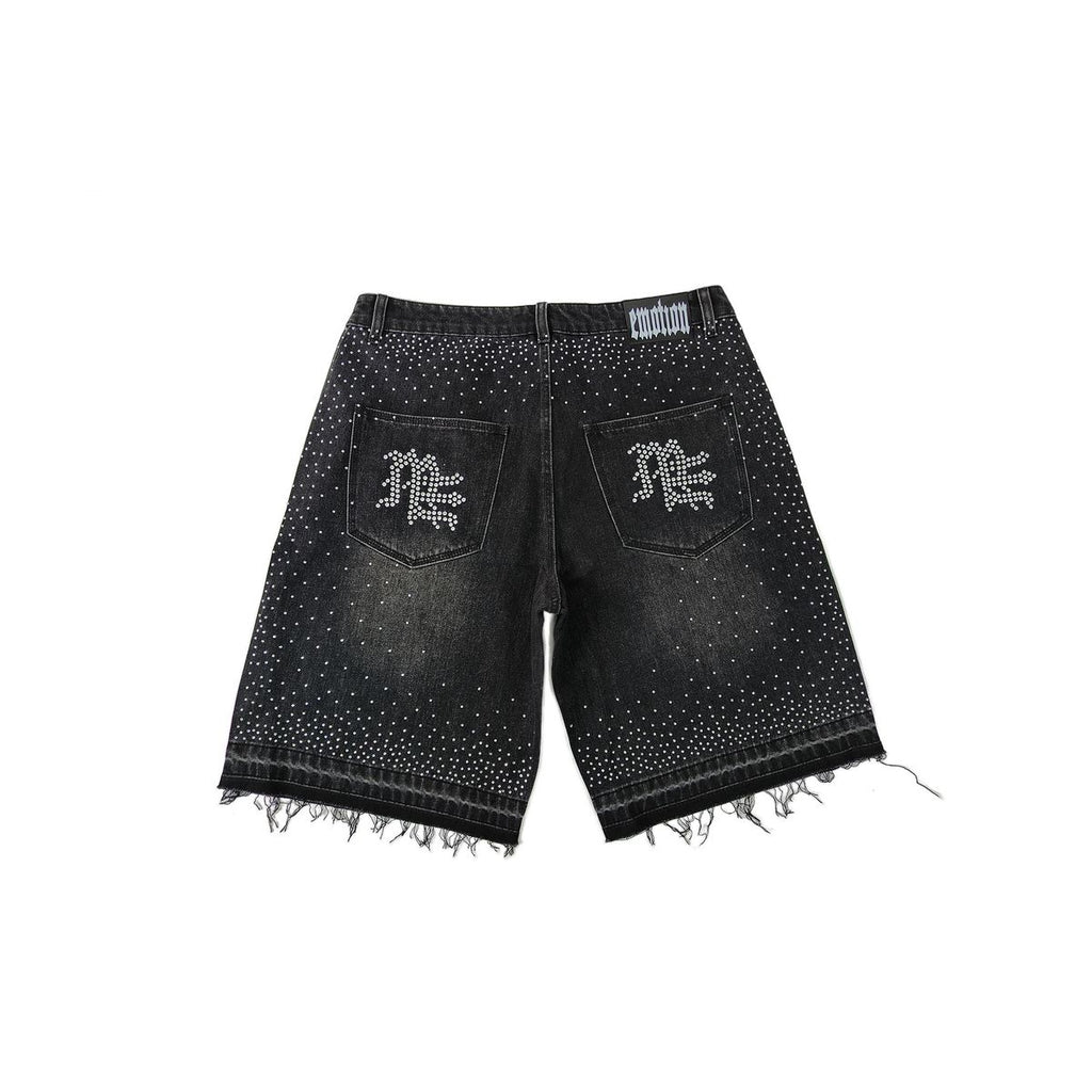 - mixed emotions - Black ME Rhinestone Denim Shorts