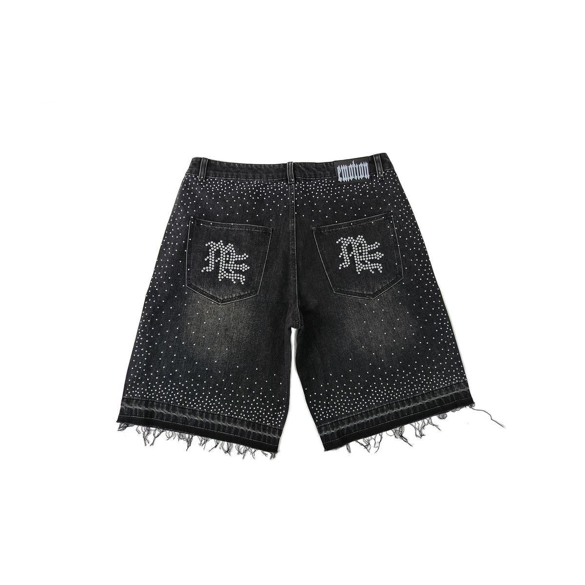- mixed emotions - Black ME Rhinestone Denim Shorts